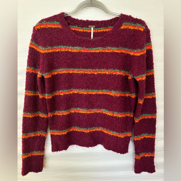 Free People maroon fuzzy striped sweater - Picture 1 of 3
